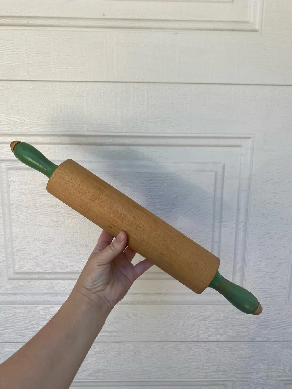 Vintage Wooden Rolling Pin with Mint Green Handles